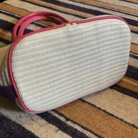 Vintage Geometric Handbag Purse 80s Colorful‎ Multicolor Resort Vacation Woven - Picture 3 of 9